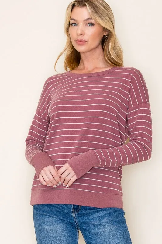 Marsala Striped Thumbhole Top