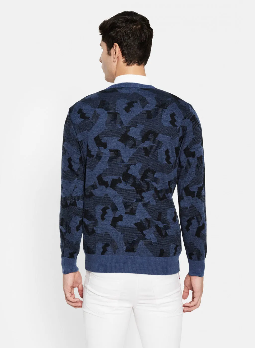 Men Blue & Black Solid Pullover