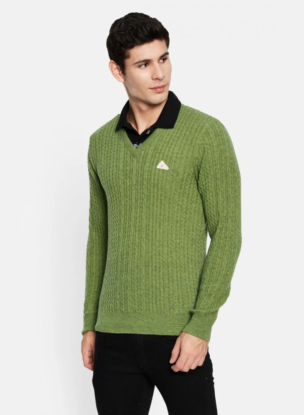 Men Green Self Design Pullover