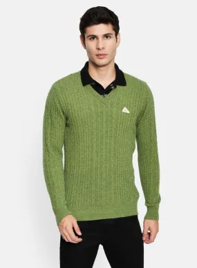 Men Green Self Design Pullover