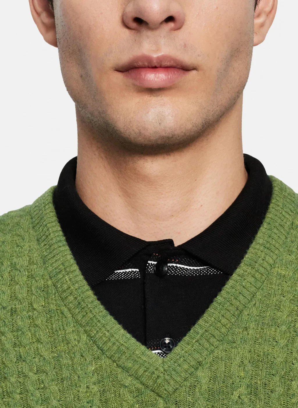 Men Green Self Design Pullover