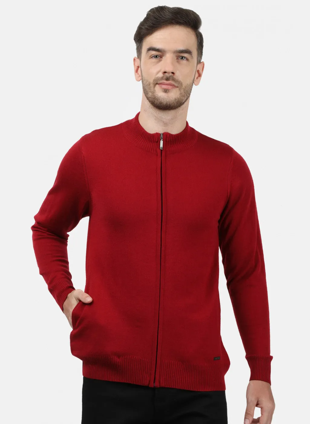 Men Light Maroon Solid Pullover