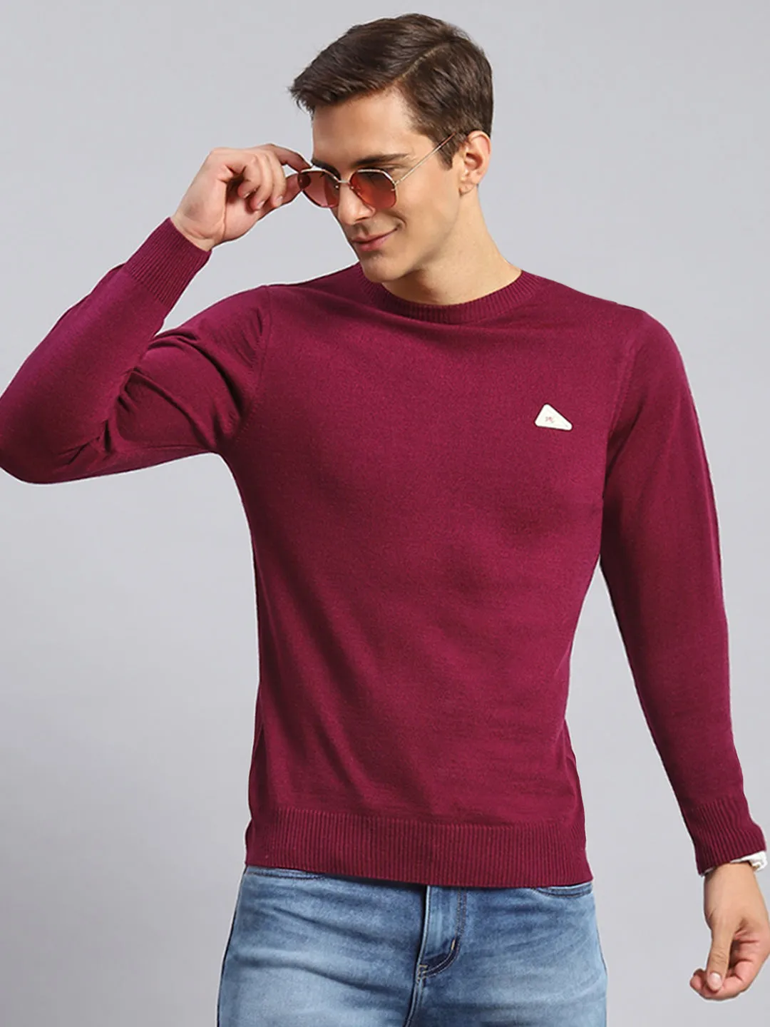 Men Maroon Solid Wool blend Pullover