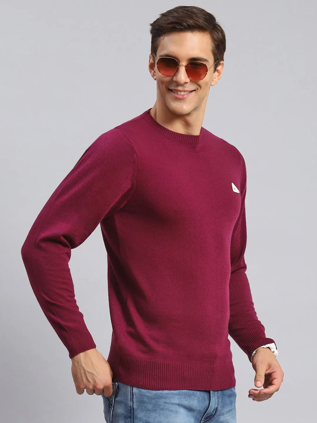 Men Maroon Solid Wool blend Pullover