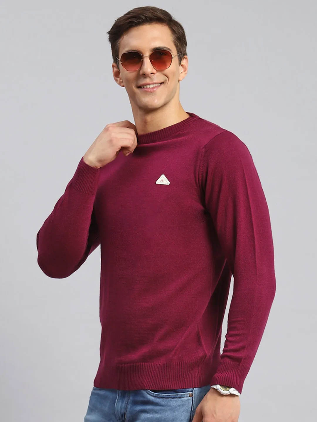 Men Maroon Solid Wool blend Pullover