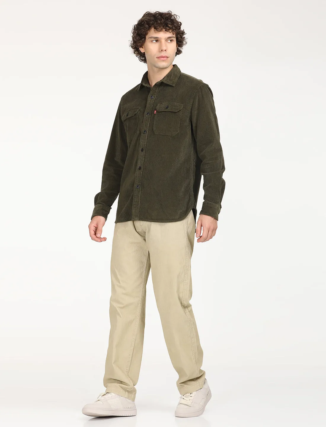 Men's Solid Olive Spread Collar Shacket