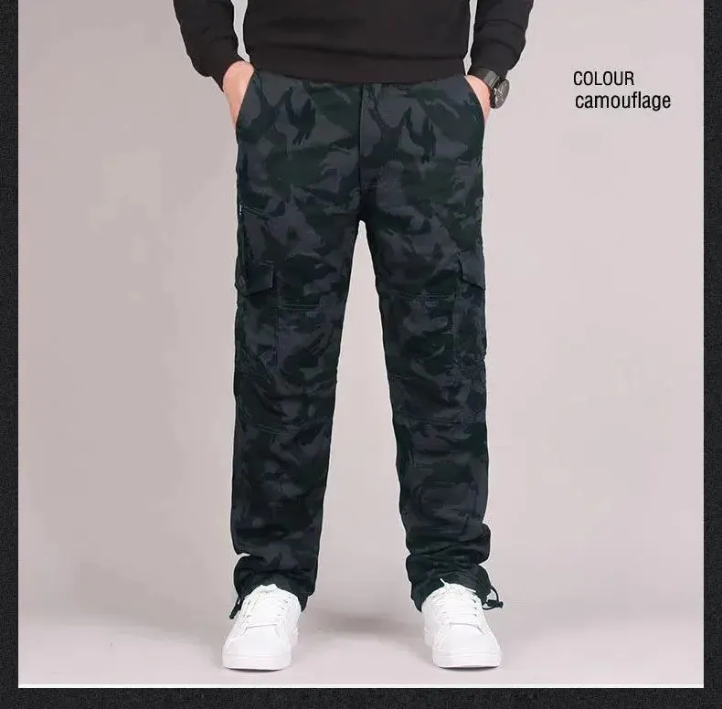 Men's Winter Warm Thick Pants Double Layer Fleece  Camouflage Tactical Cotton Long Trousers Men Baggy Cargo Pants