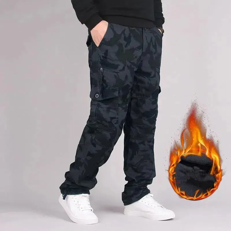 Men's Winter Warm Thick Pants Double Layer Fleece  Camouflage Tactical Cotton Long Trousers Men Baggy Cargo Pants