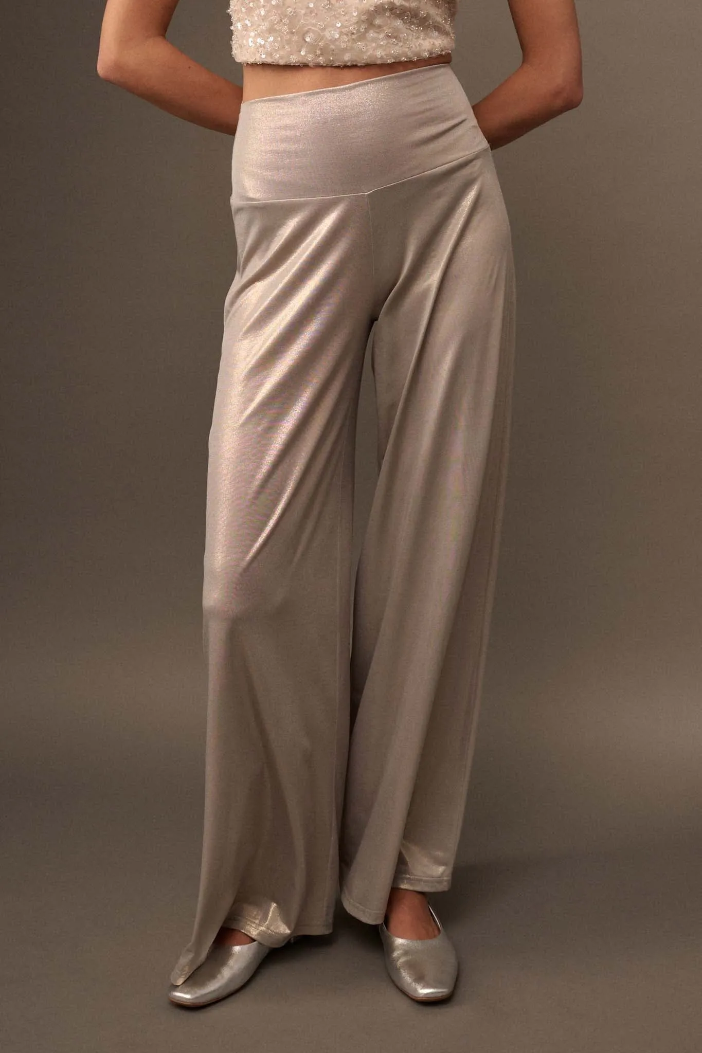 Mighty Real Shimmer Wide-Leg Palazzo Pants