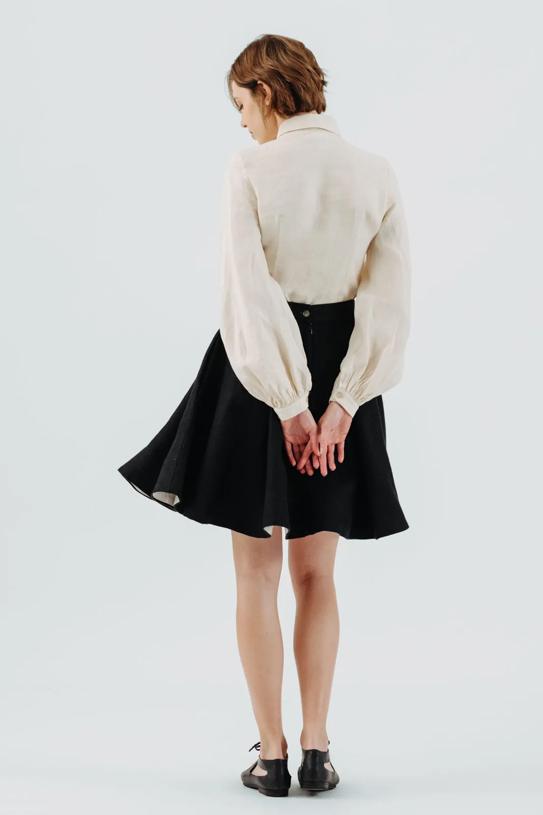 Mini Classic Skirt, Twill Linen, Black Herringbone