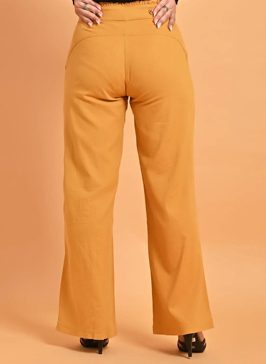 Mustard Flared Paneled Pant with Pleated Fabric Embellishment