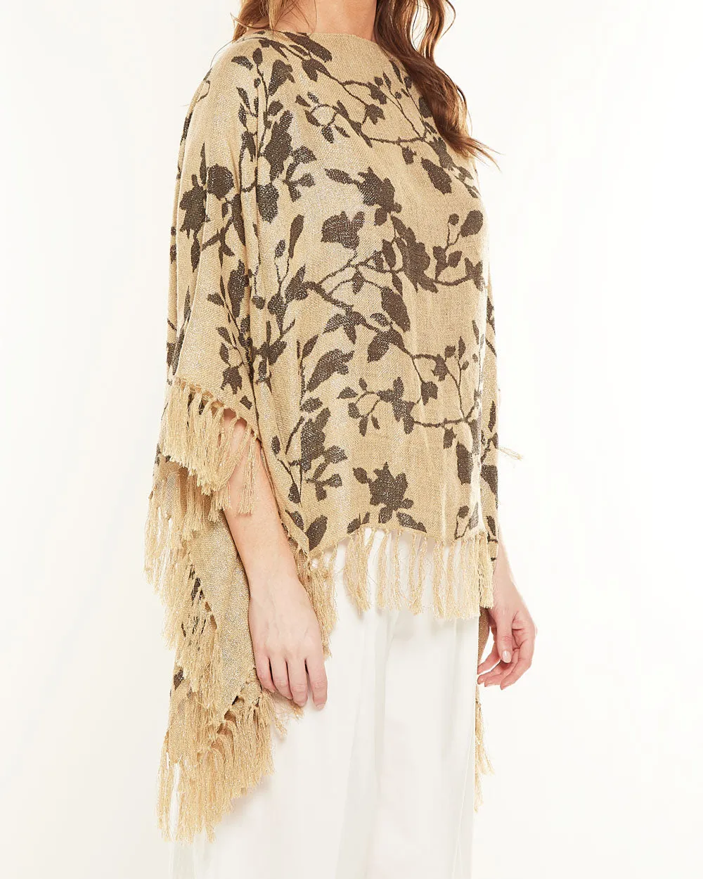 Natural Floral Fringe Poncho