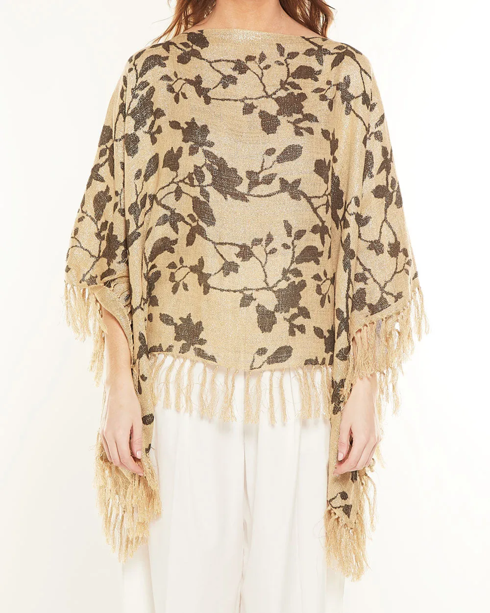 Natural Floral Fringe Poncho