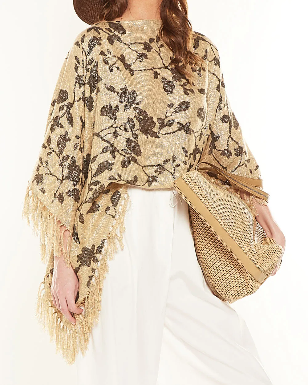 Natural Floral Fringe Poncho