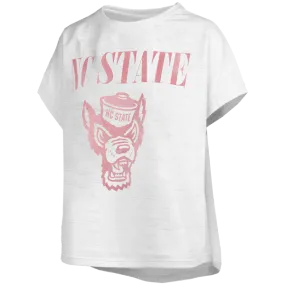 NC State Wolfpack Women's White Drop Shoulder Wolfhead Slub Top