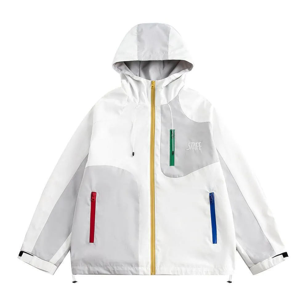 Outdoor Sports Contrast Color Hooded Zipper Jacket