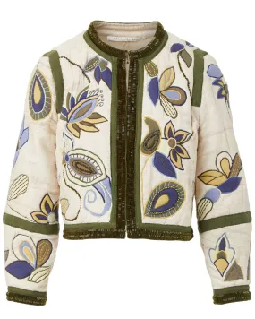 Oyster Embellished Collarless Benica Jacket