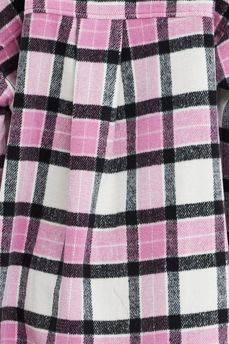 Pink Check Check Long Shacket Long Sleeve