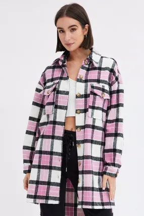 Pink Check Check Long Shacket Long Sleeve