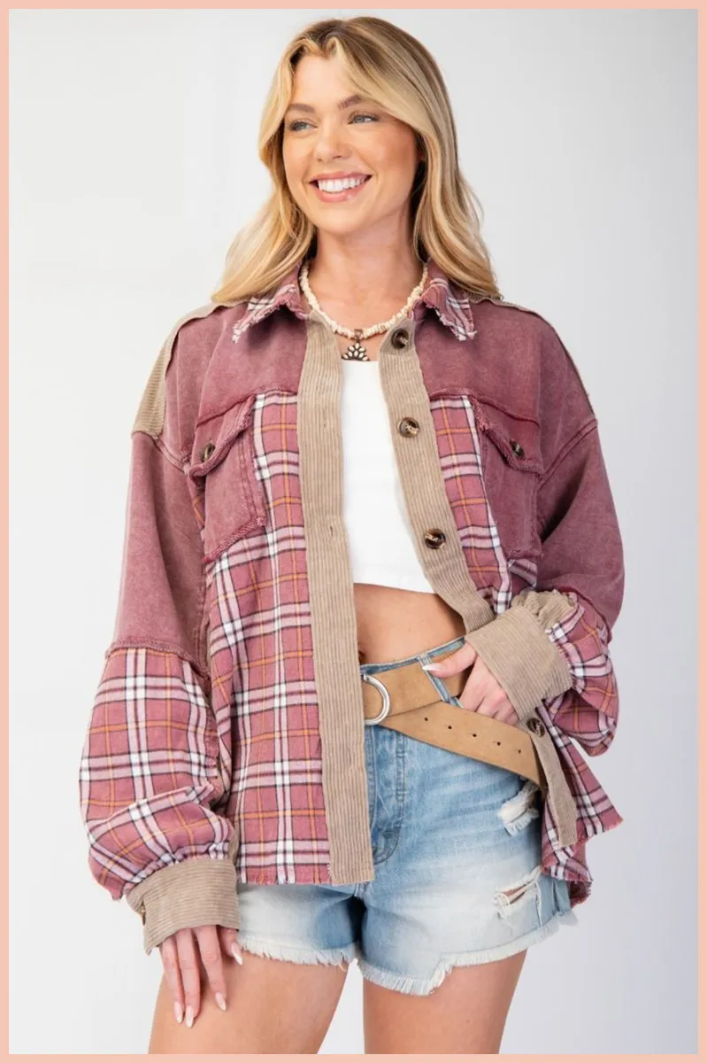 Plaid and Corduroy Button Down Shacket