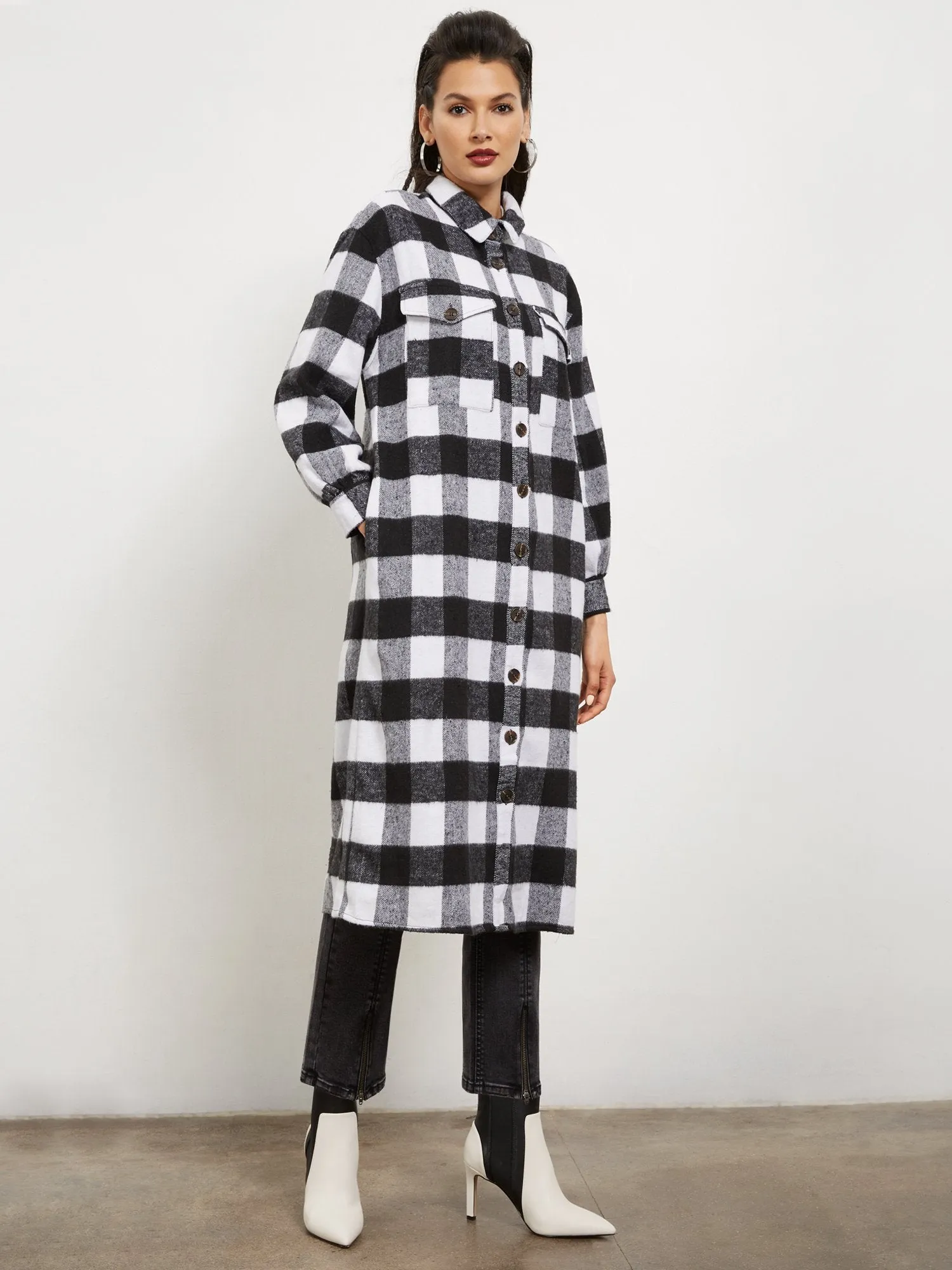 Plaid Maxi-Length Shacket