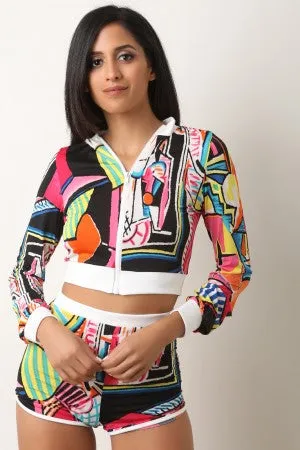 Pop Art Crop Jacket with Shorts Set