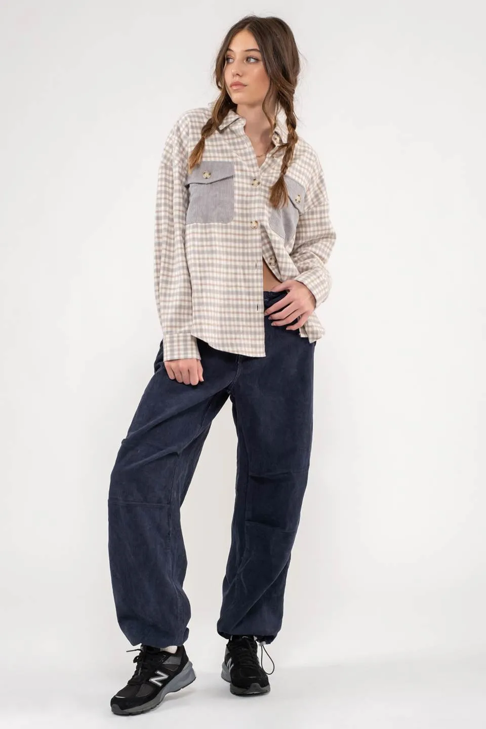 RELAXED CONTRAST PLAID SHACKET