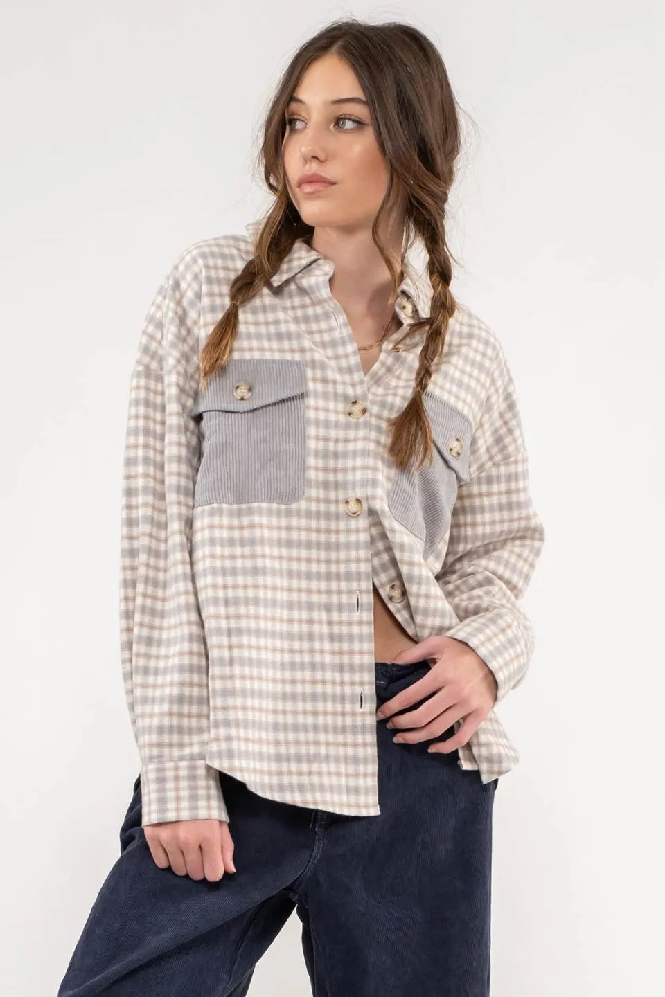 RELAXED CONTRAST PLAID SHACKET