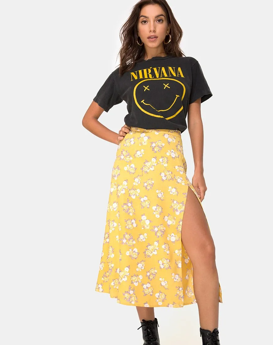 Saika Midi Skirt in Rose Bunch Yellow