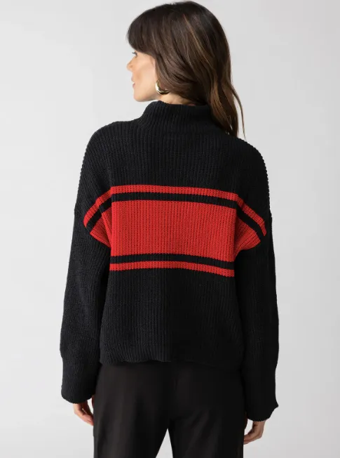 Sanctuary Stay Cozy Semi Crop Sweater | Red/Black Stripe