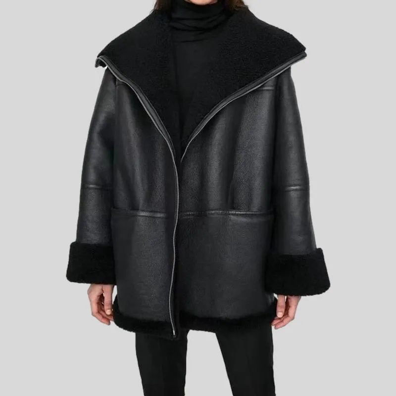 Sheepskin And Fur Long Sleeves Leather Jacket