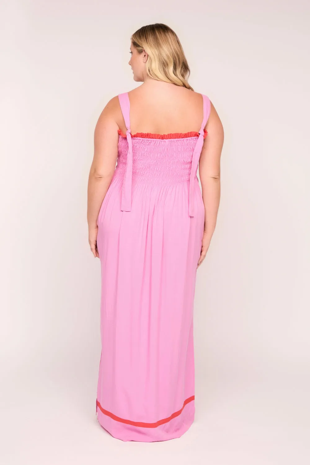 Sherry Shirred Strapless Maxi Dress in Blushing Berries