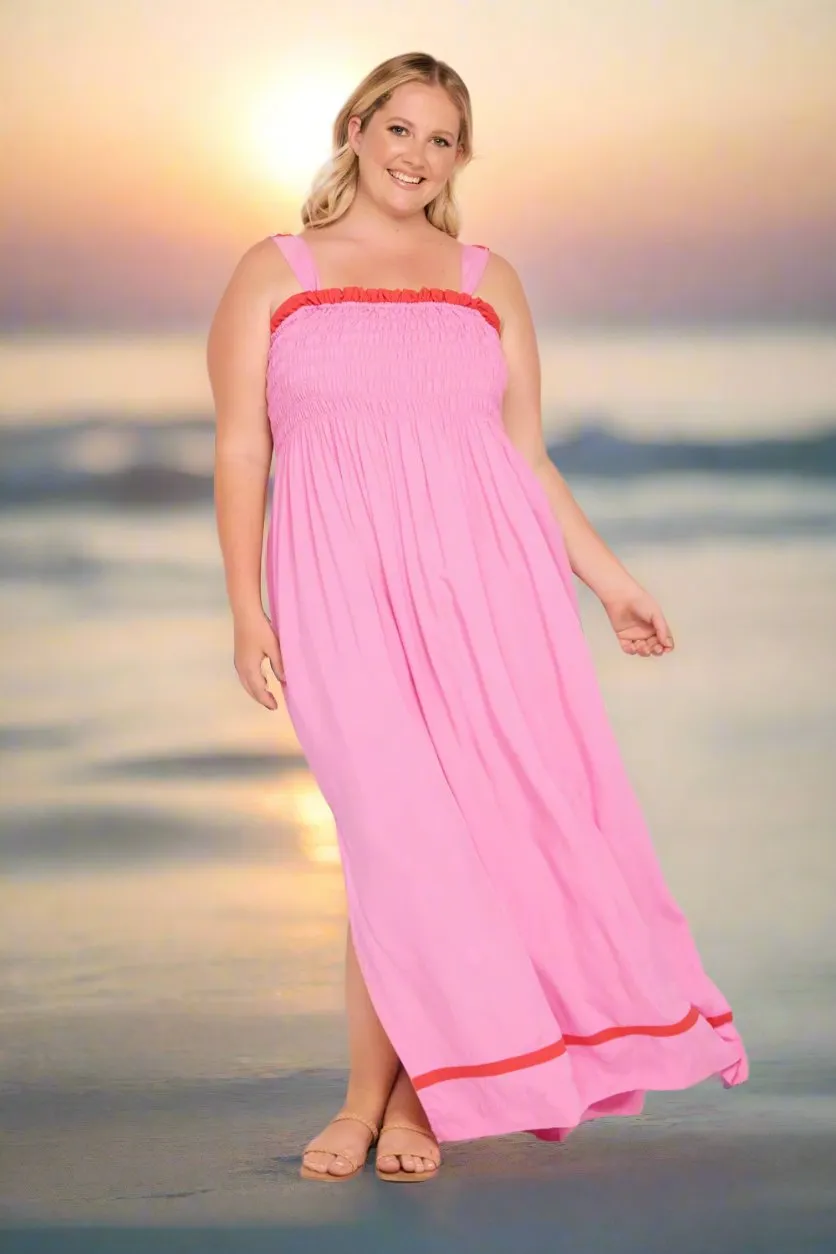 Sherry Shirred Strapless Maxi Dress in Blushing Berries