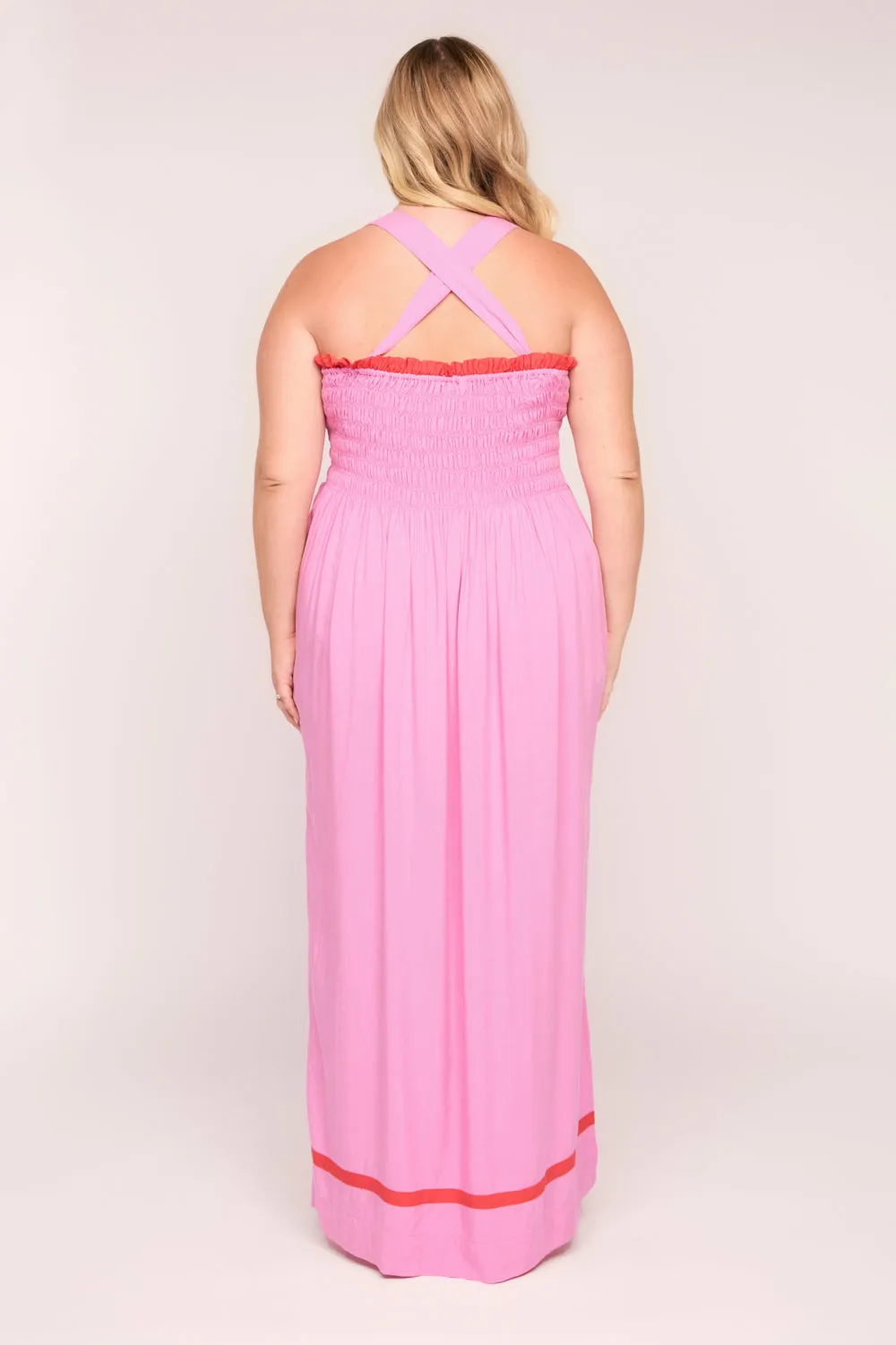 Sherry Shirred Strapless Maxi Dress in Blushing Berries