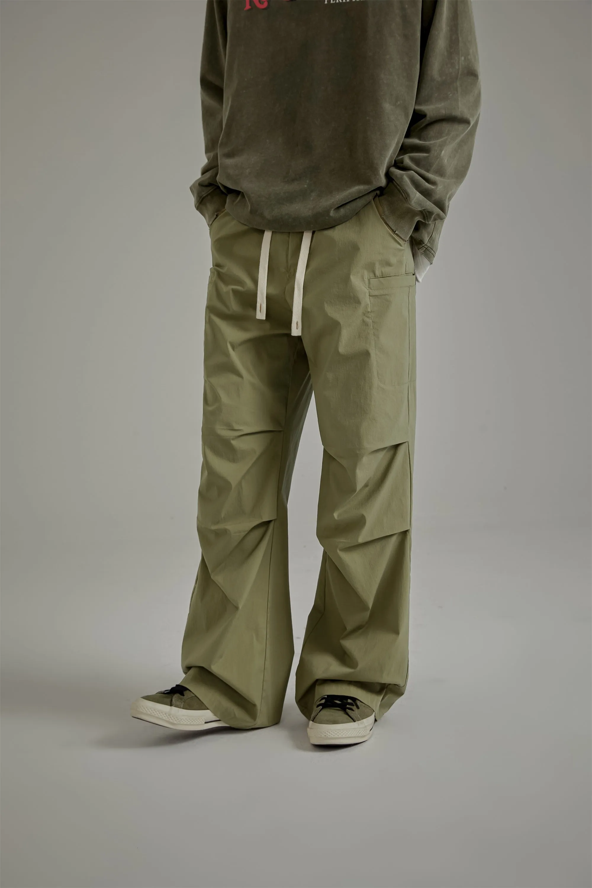 Solid Color Drawstring Casual Cargo Pants