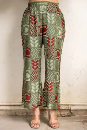 Stylish Muslin Bagru Print Bell Bottom Pants