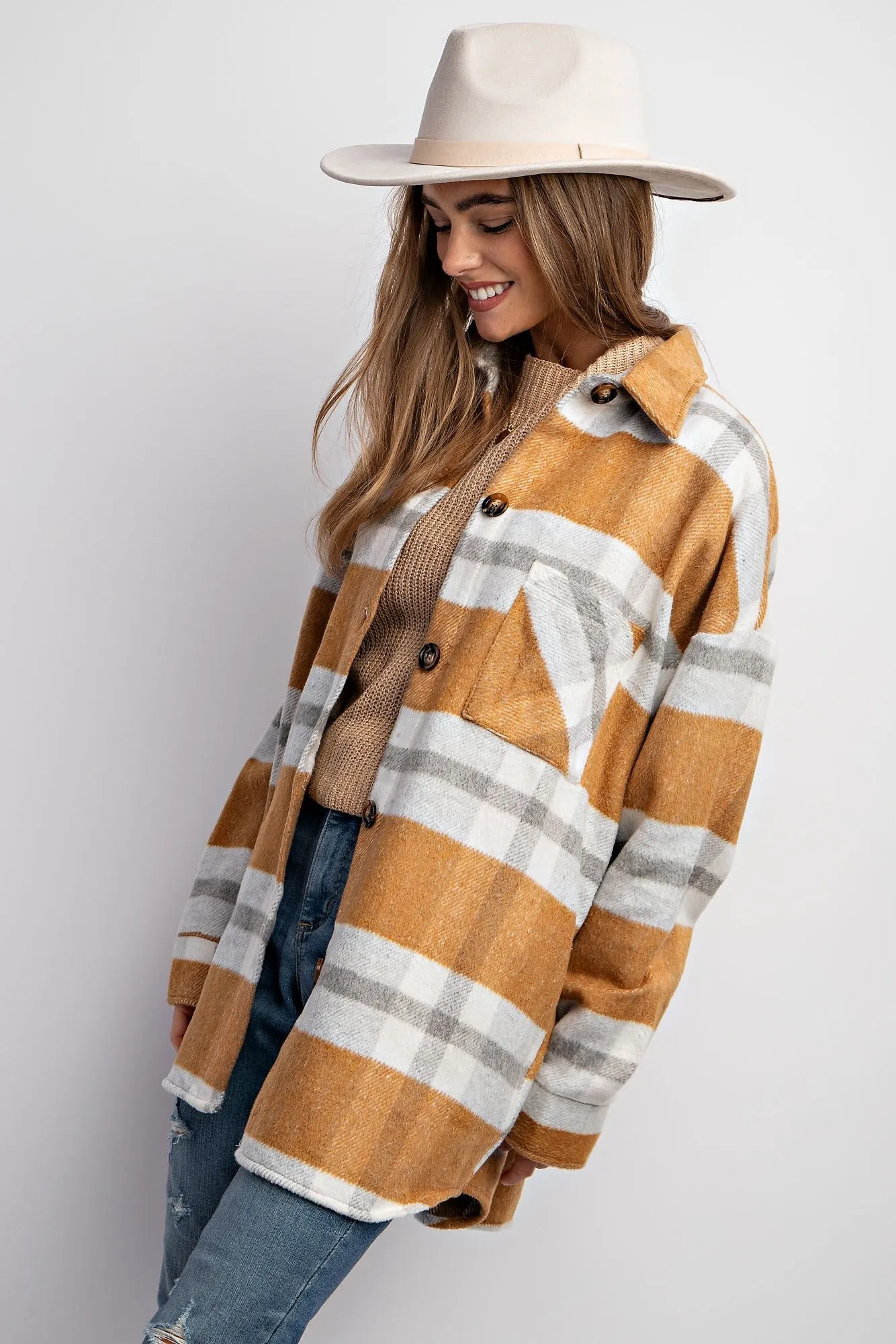 The Maple Grove Mustard Plaid Flannel Shacket