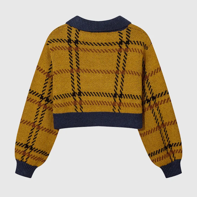 Vintage Plaid Knit Crop Top