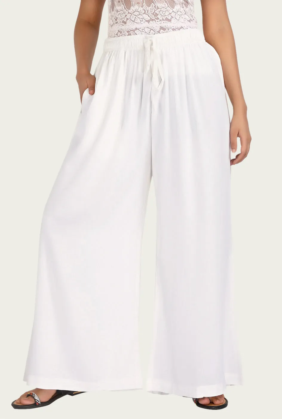 White Rayon Flared Palazzo