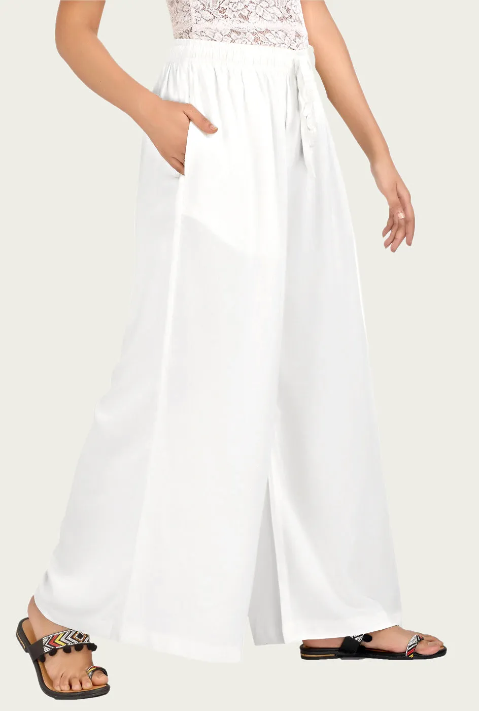 White Rayon Flared Palazzo