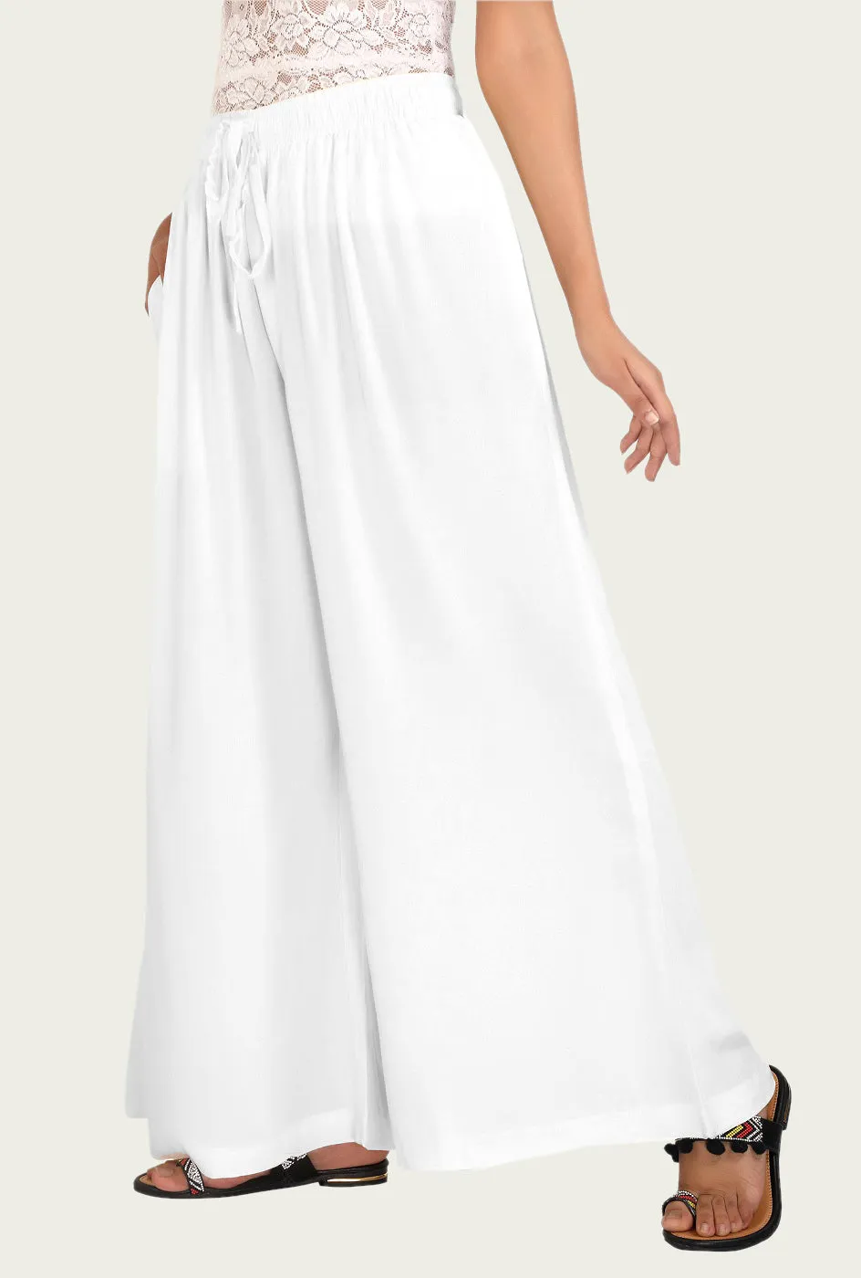 White Rayon Flared Palazzo