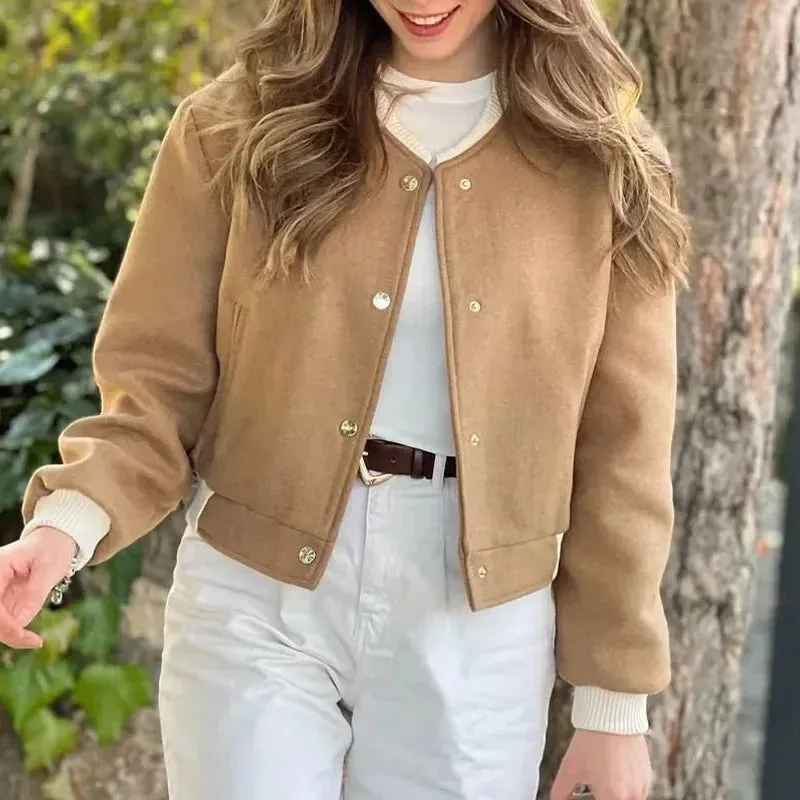 Women Cropped Jacket with Gold-Tone Accents