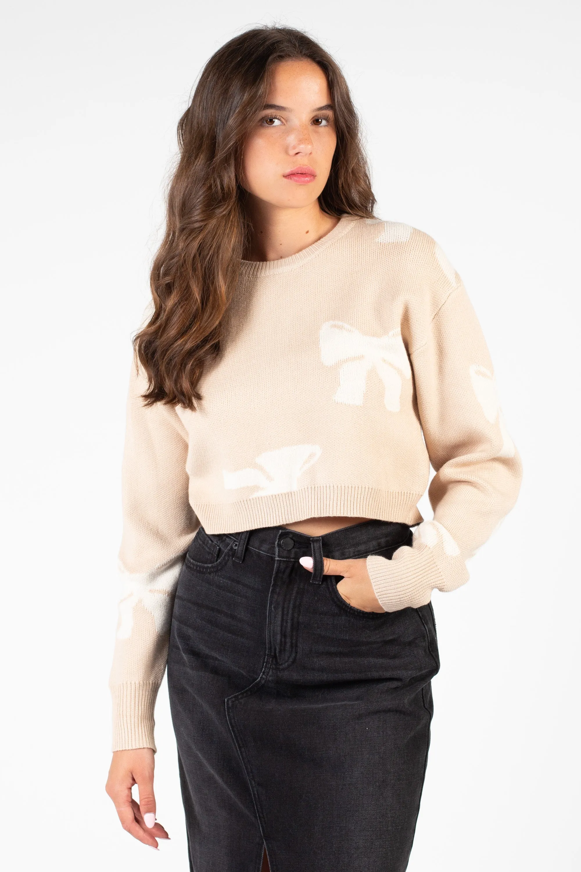 Wrapped in a Bow Cropped Knit Sweater