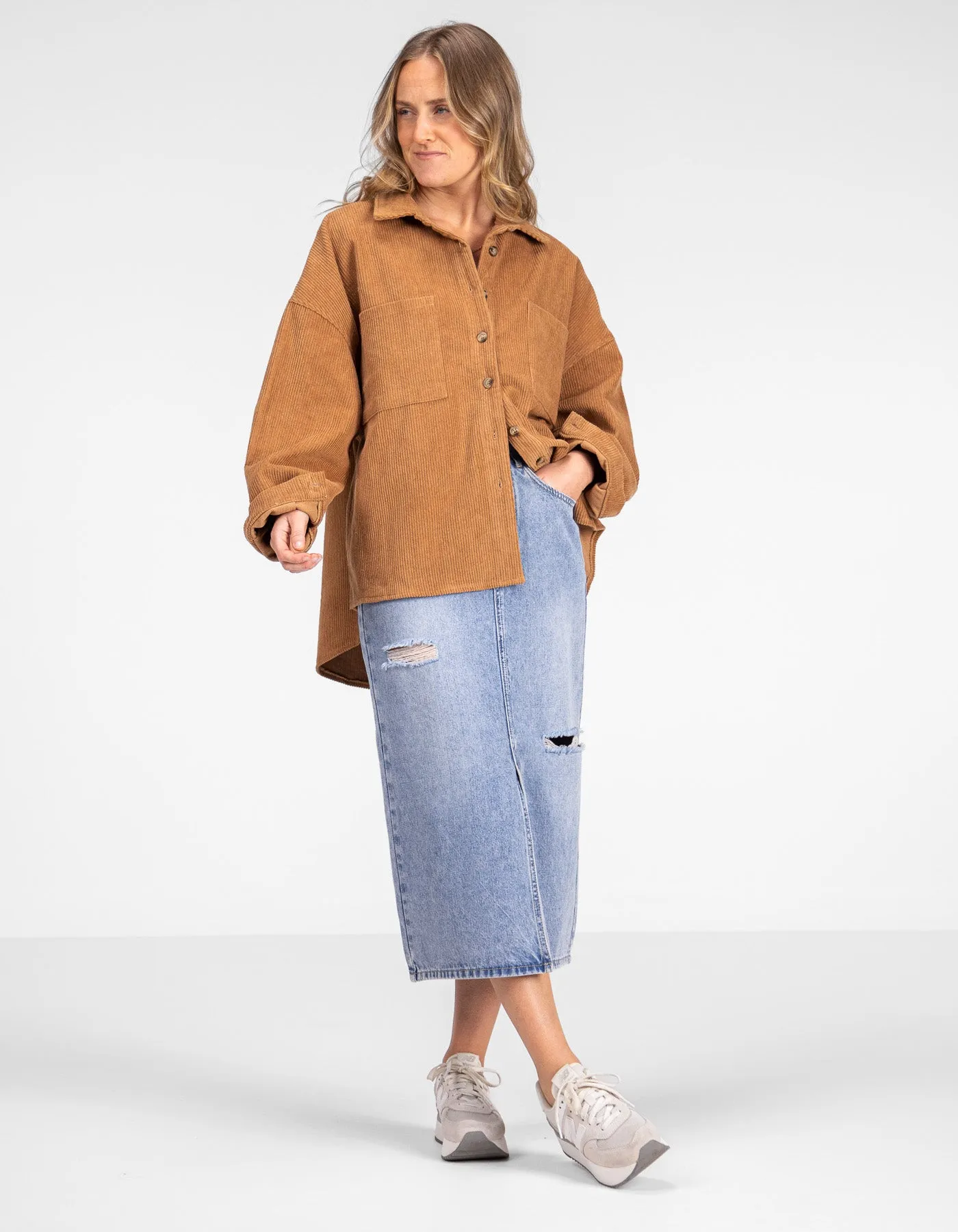 Yarra Oversized Cord Shacket in Tan